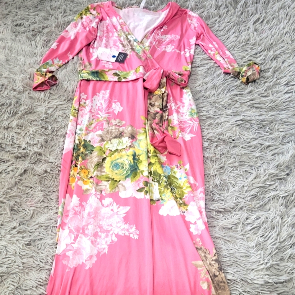 Pink long floral maxi dress